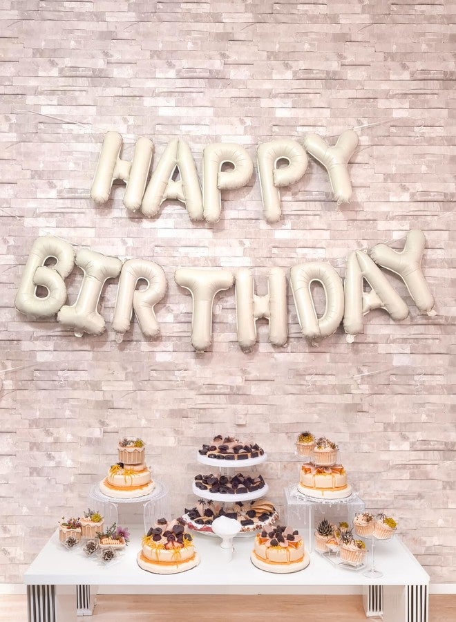 Haolongfa Cream Happy Birthday Balloon Banner, 16 Inch Cream White Happy Birthday Foil Balloons, Neutral Beige Letter Balloons Sign for Women and Girls, HBD Party Decorations, Photo Backdrop Supplies - Image 2